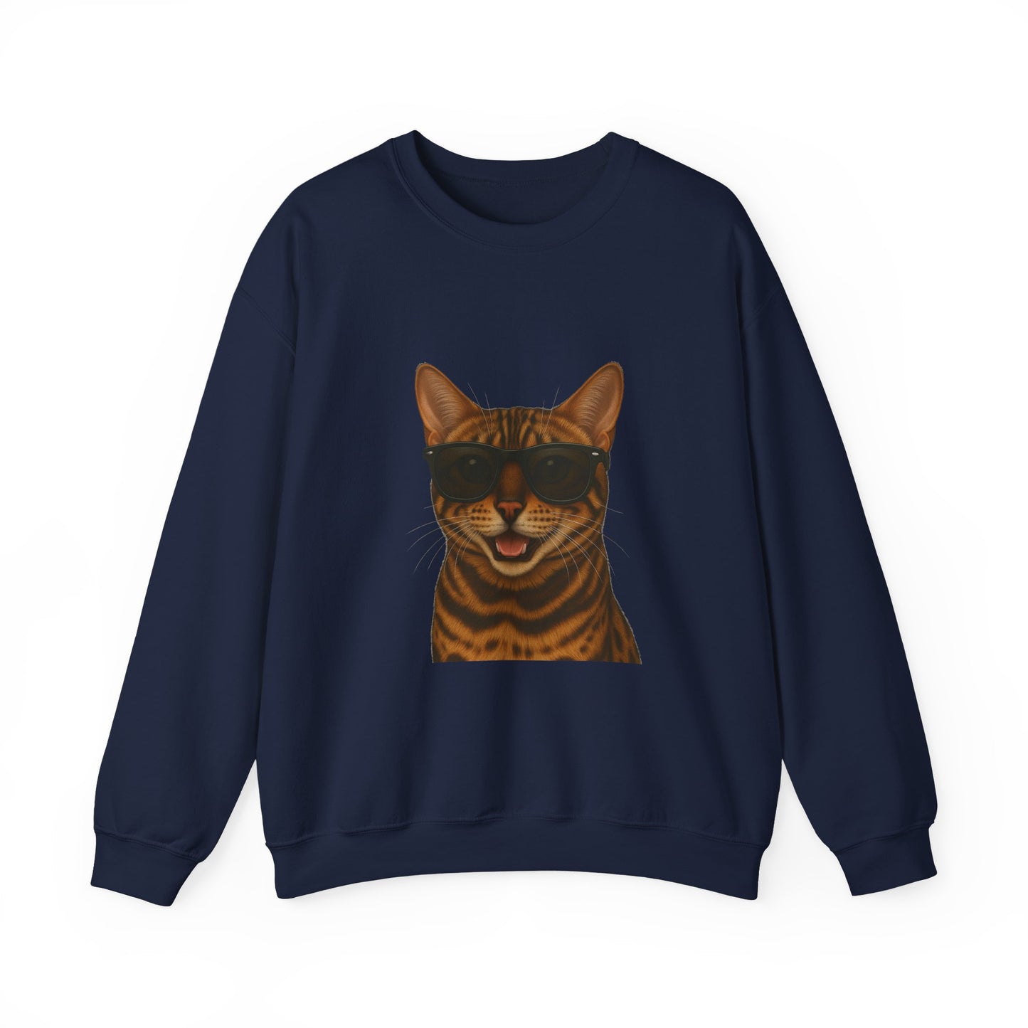 Bengal Cat Wearing Sunglasses - Adult Crewneck Sweatshirt