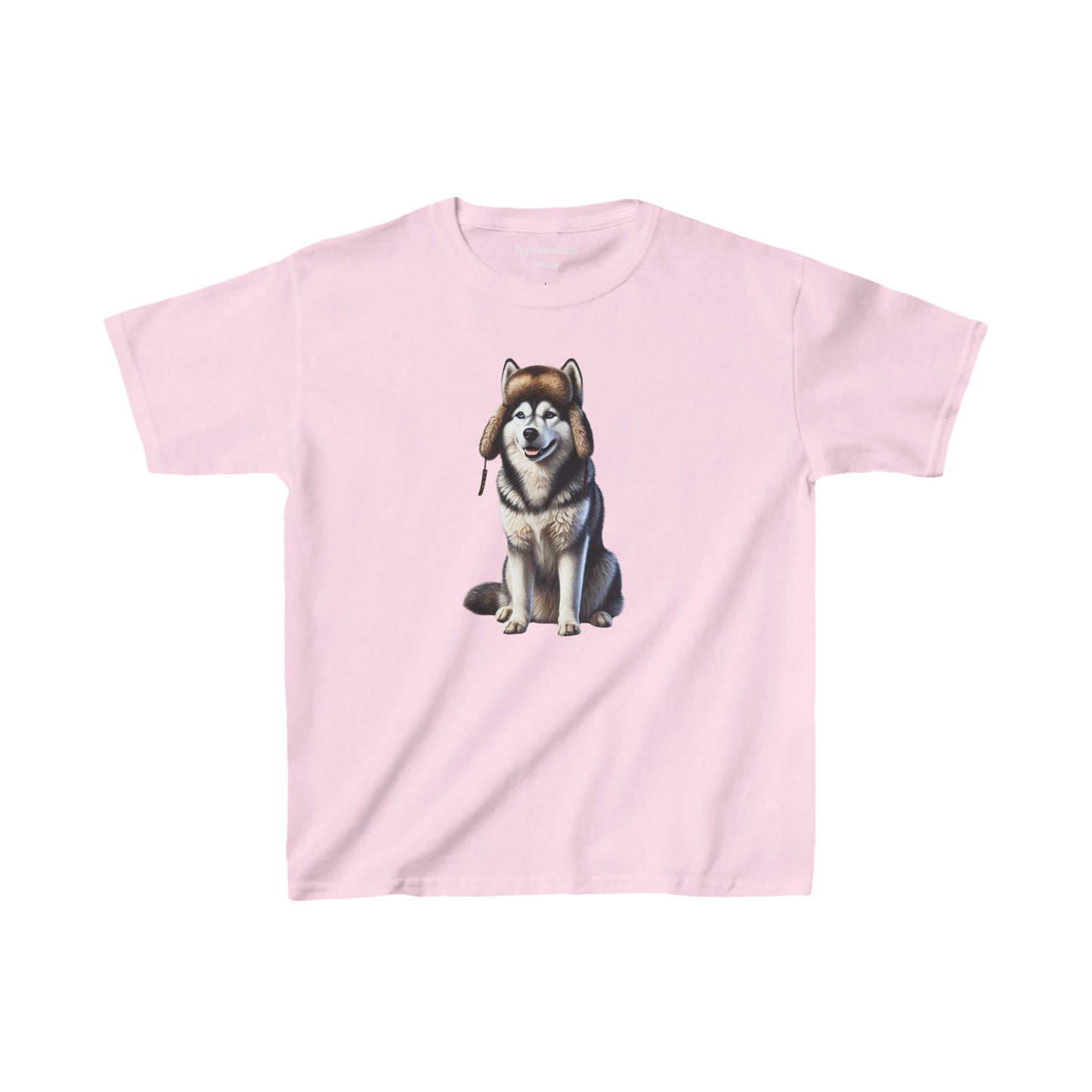 Husky Wearing Fur Trappers Hat - Youth T-shirt - Too Cute Pets