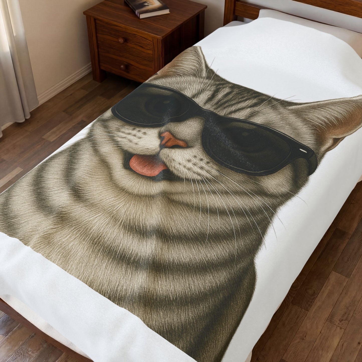 American Shorthair Silver Tabby Wearing Sunglasses - Sherpa Blanket
