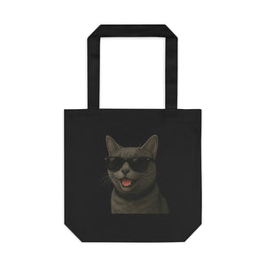 Gray Cat Wearing Sunglasses Cotton Tote Bag