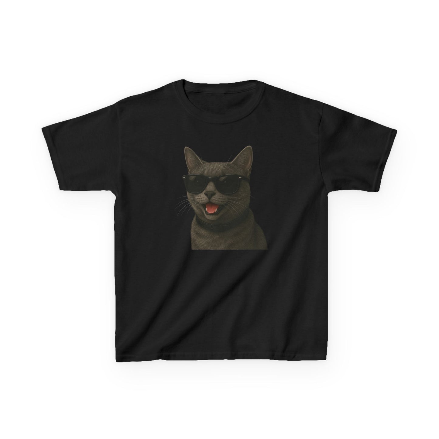 Gray Cat Wearing Sunglasses Kids Tee