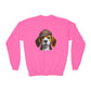 Beagle With Deerstalker Hat - Youth Crewneck Sweatshirt - Too Cute Pets