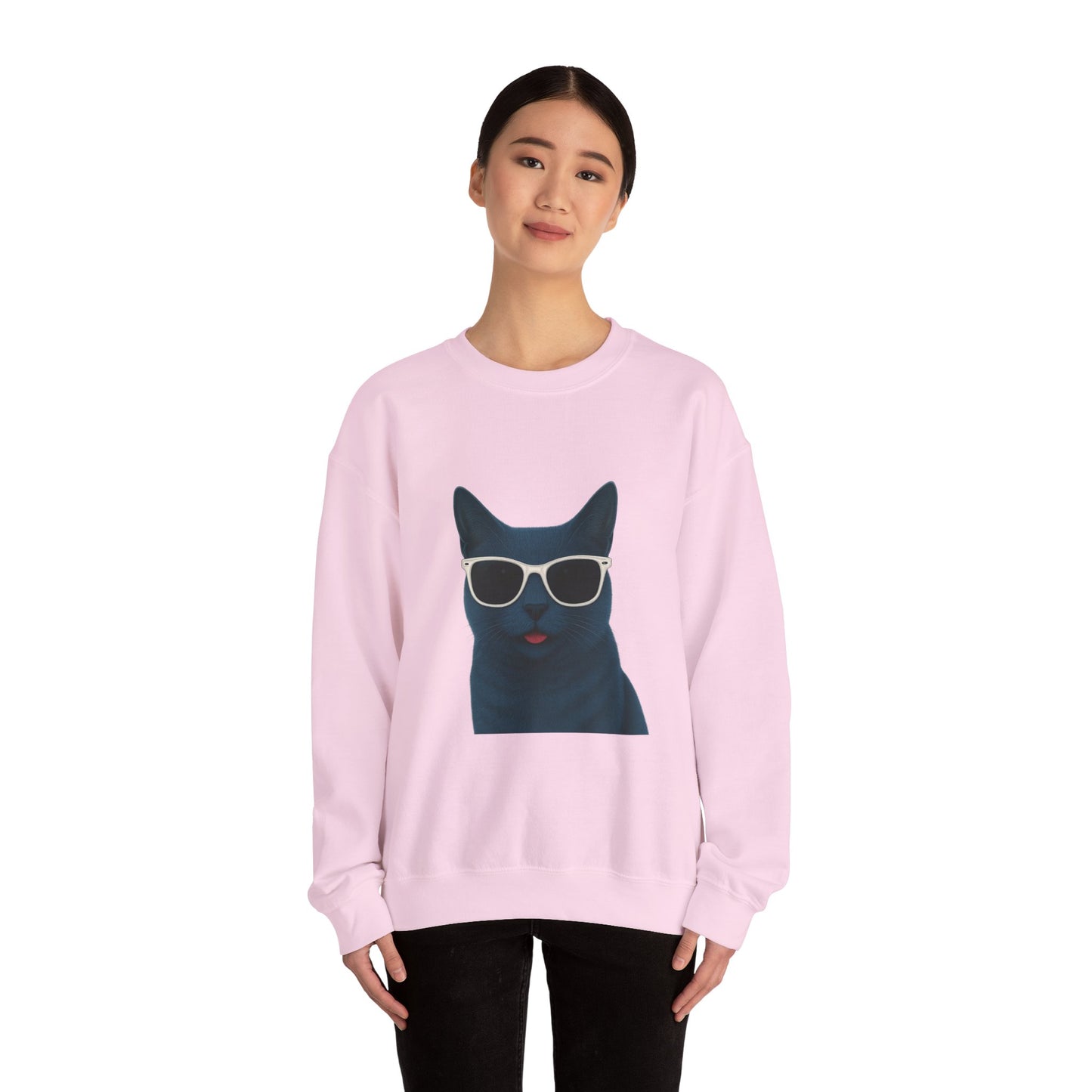 Russian Blue Cat Wearing Sunglasses - Adult Crewneck Sweatshirt