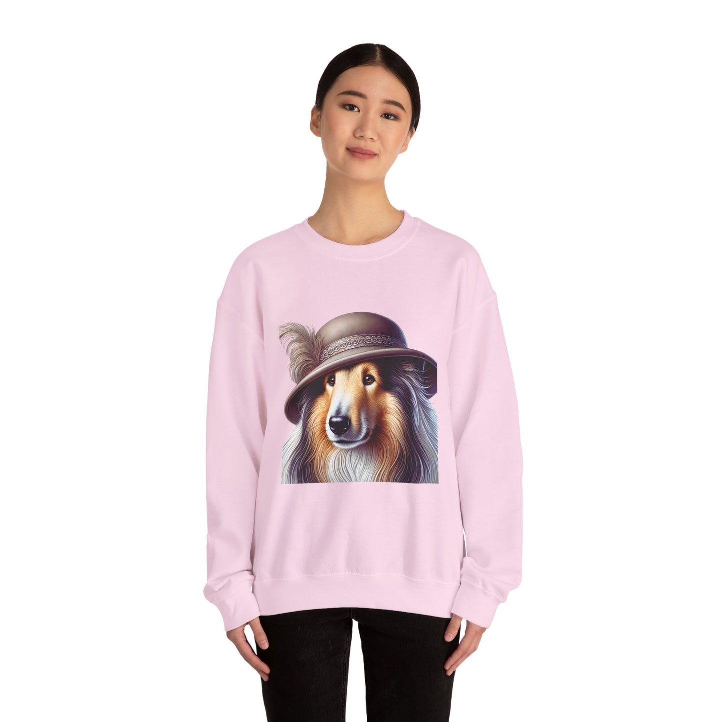 Collie Wearing Cloche Hat - Adult Crewneck Sweatshirt - Too Cute Pets