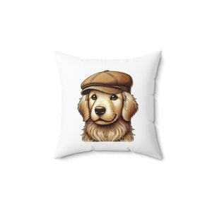 Golden Retriever Wearing a Newsboy Cap - Throw Pillow