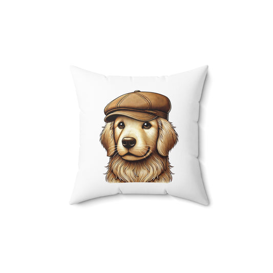 Golden Retriever Wearing a Newsboy Cap - Throw Pillow