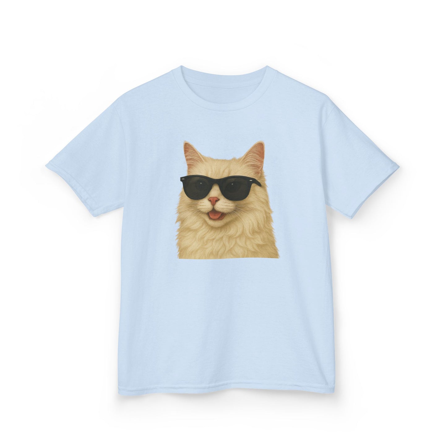 Cream Longhair Cat Wearing Sunglasses Kids Tee
