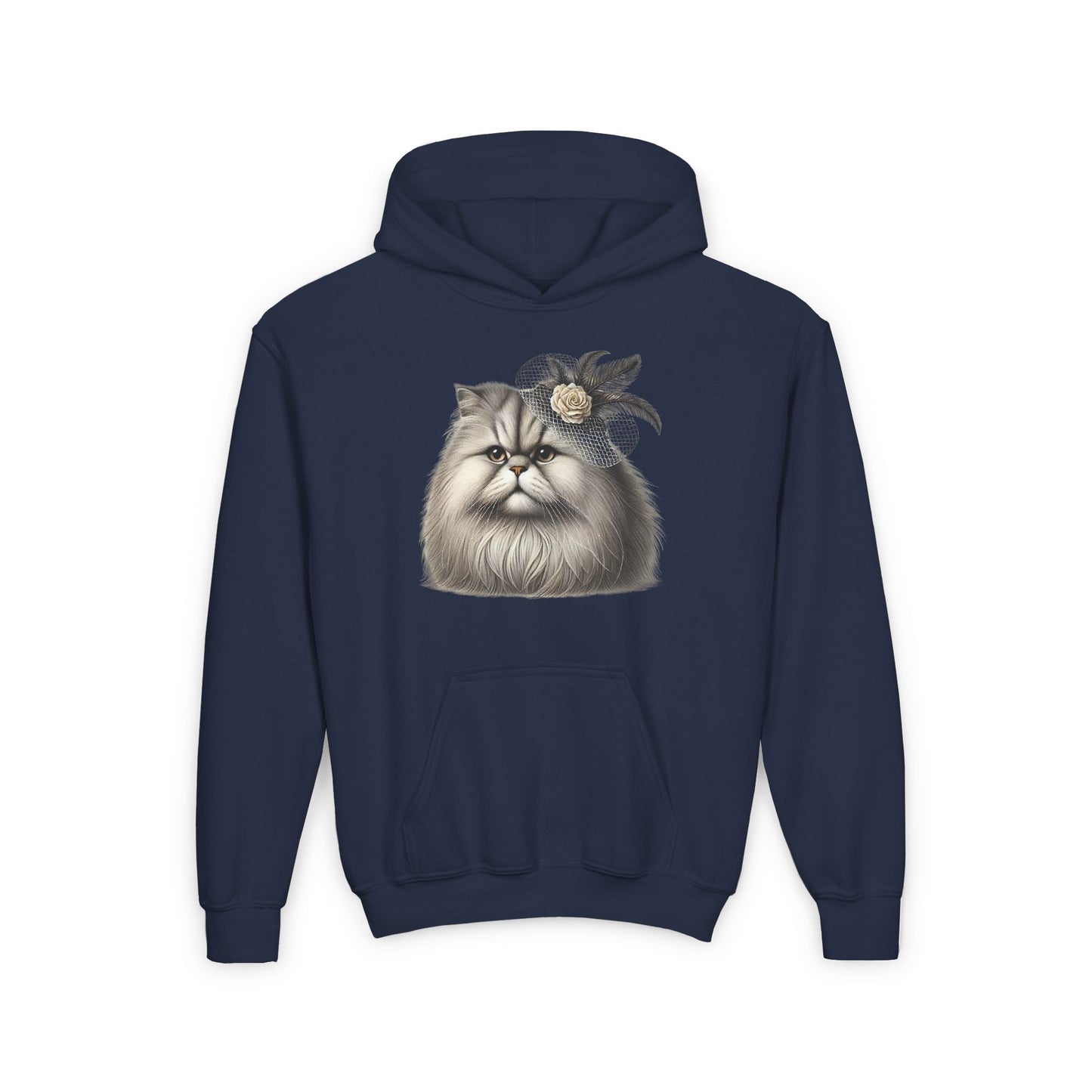 Persian Cat Wearing a Fascinator Hat-  Hooded Youth Sweatshirt - Too Cute Pets