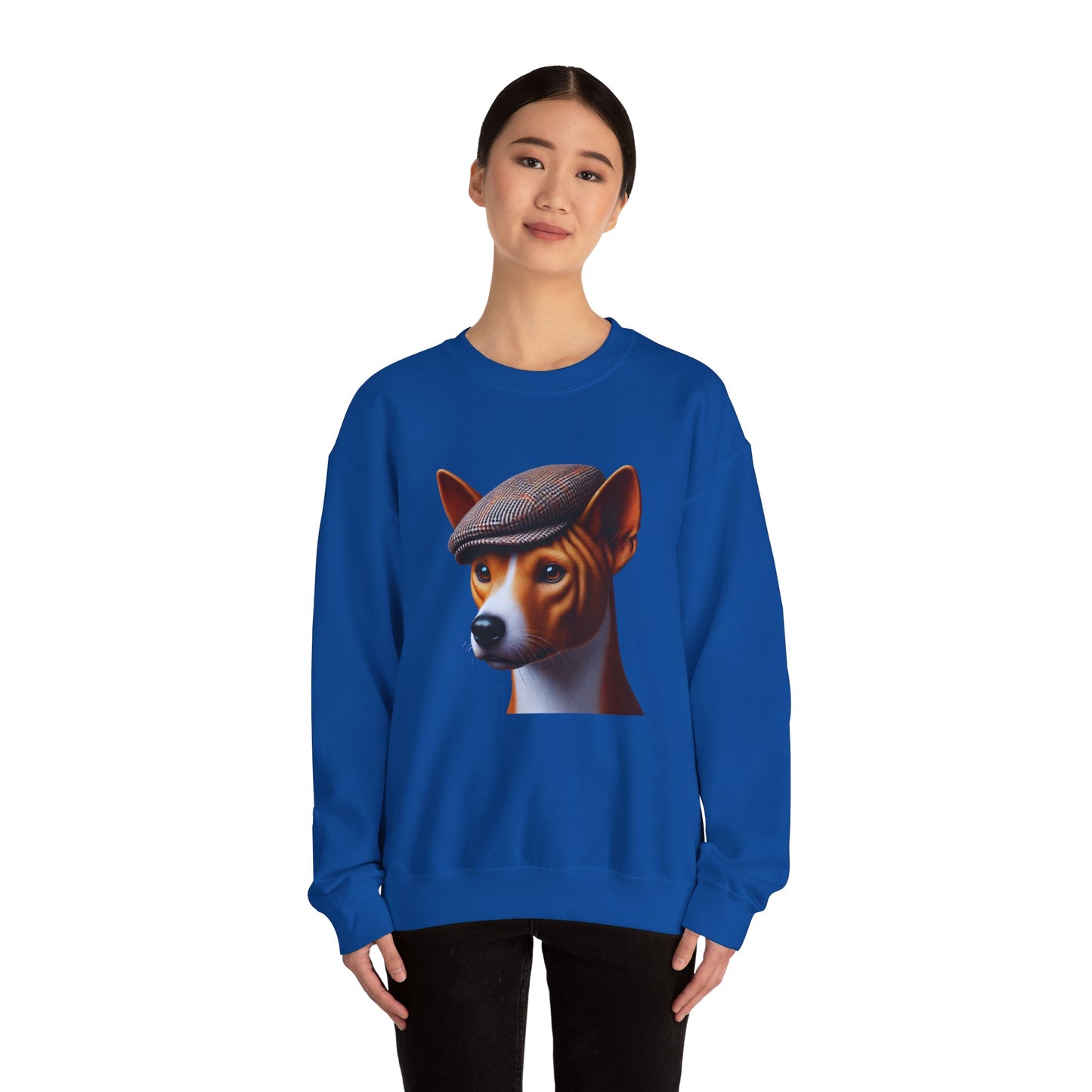 Basenji Wearing Tweed Flat Cap - Adult Crewneck Sweatshirt - Too Cute Pets