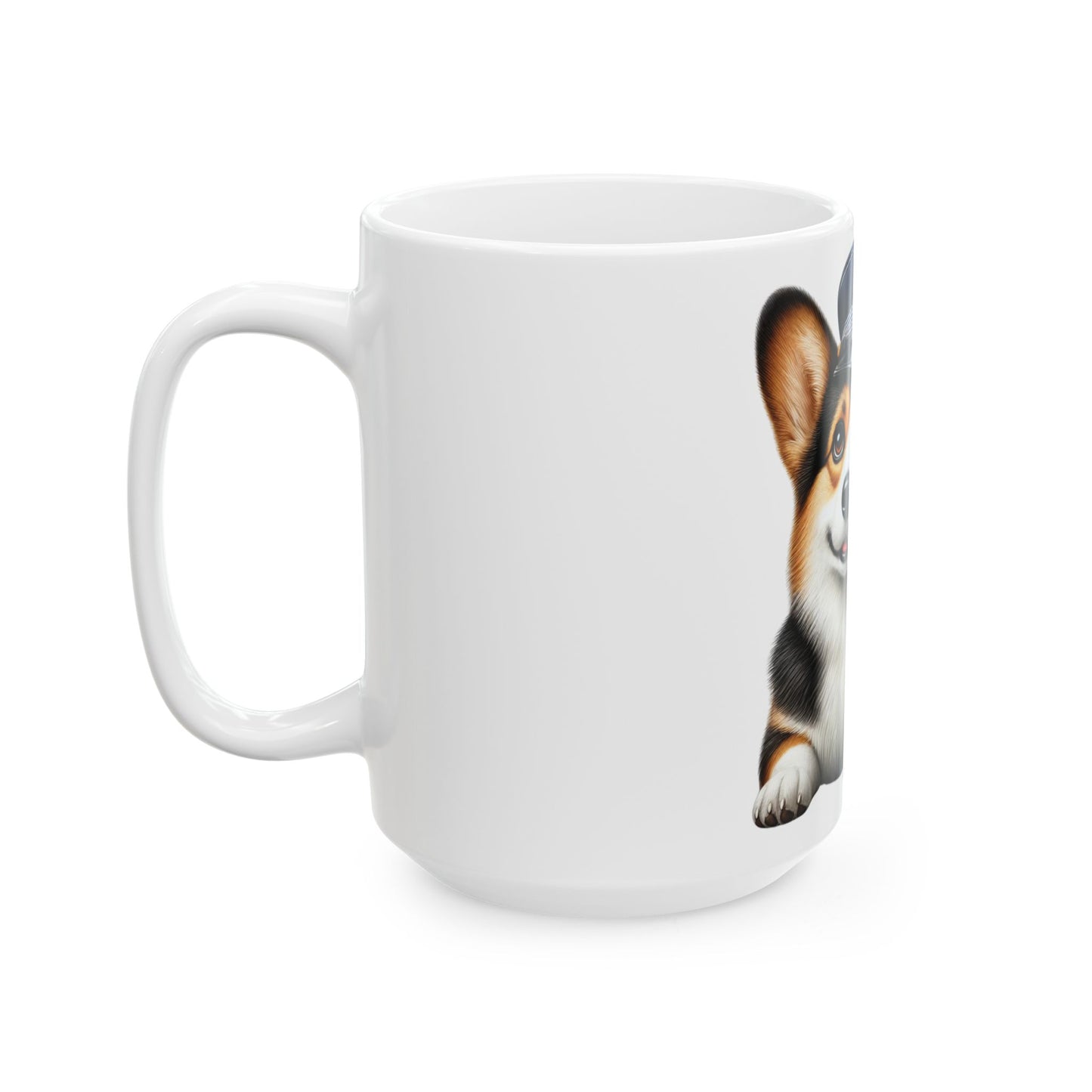 Corgi Wearing a Conductor's Hat - Ceramic Mug