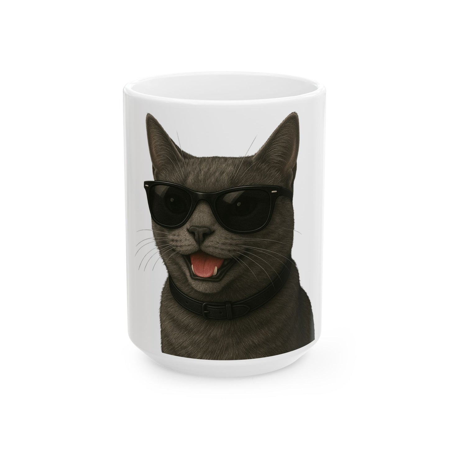 Gray Cat Wearing Sunglasses Ceramic Mug