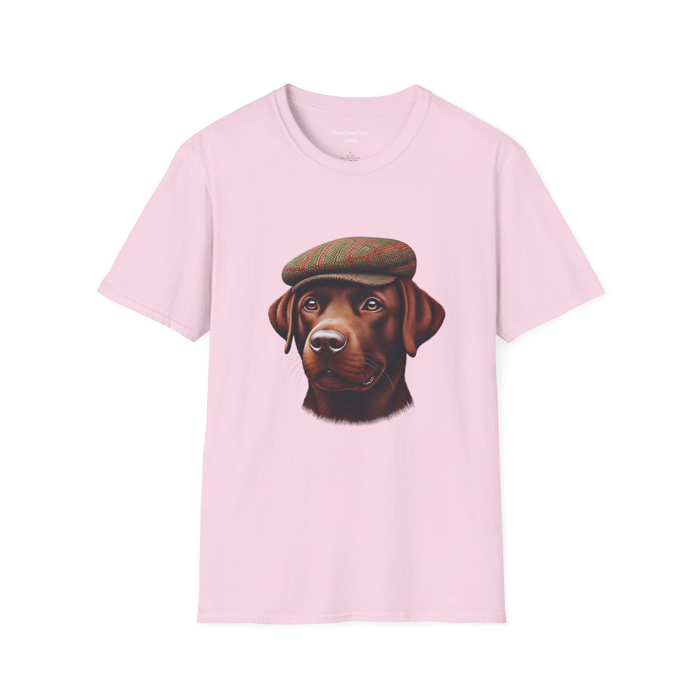 Brown Labrador Wearing Tweed Flat Cap - Adult T-Shirt - Too Cute Pets