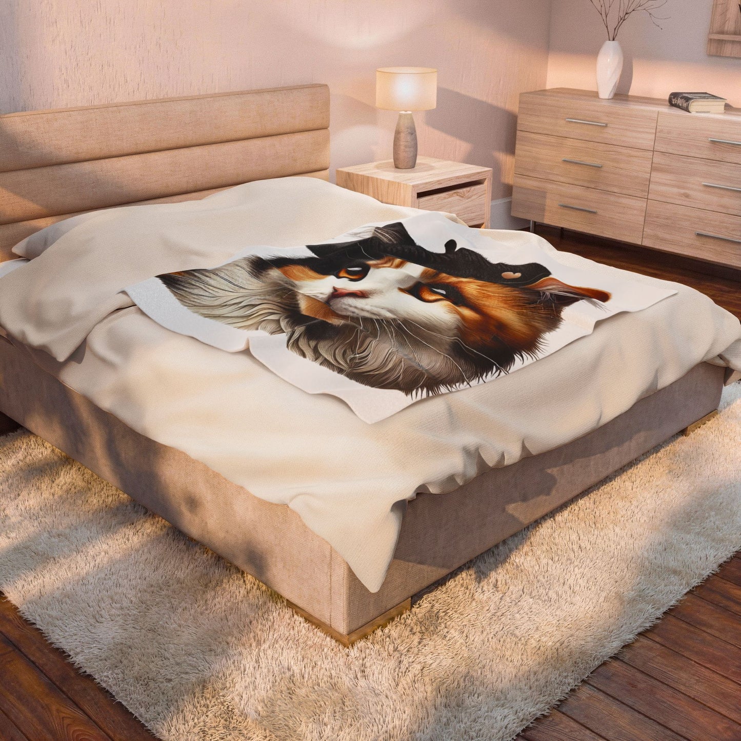 Calico Cat Wearing a Beret - Sherpa Blanket