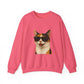 Calico Shorthair Cat Wearing Sunglasses - Adult Crewneck Sweatshirt