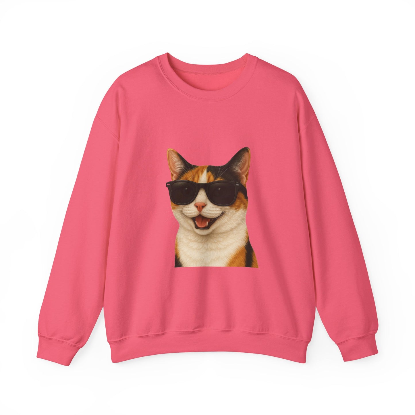 Calico Shorthair Cat Wearing Sunglasses - Adult Crewneck Sweatshirt