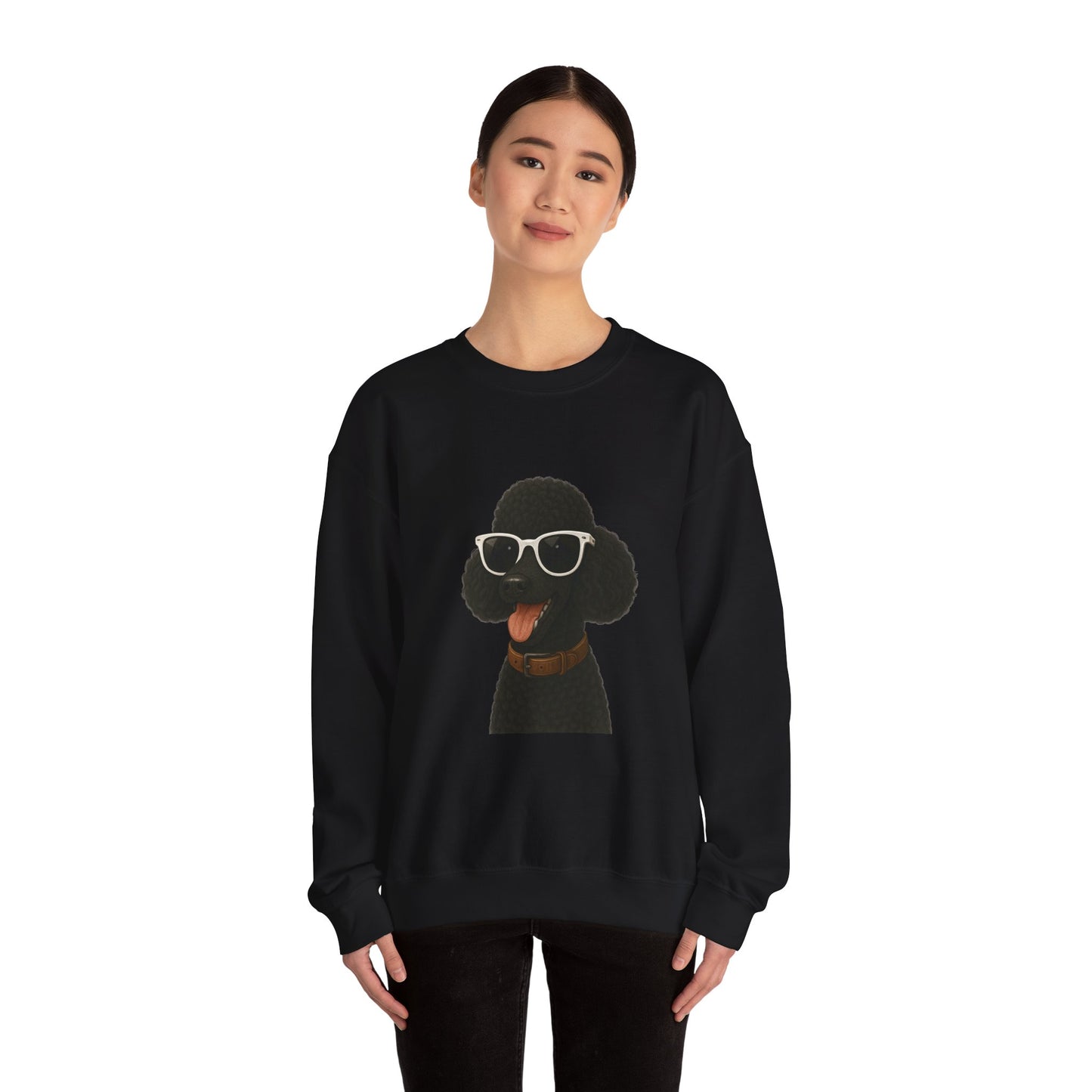 Black Poodle Wearing Sunglasses - Adult Crewneck Sweatshirt