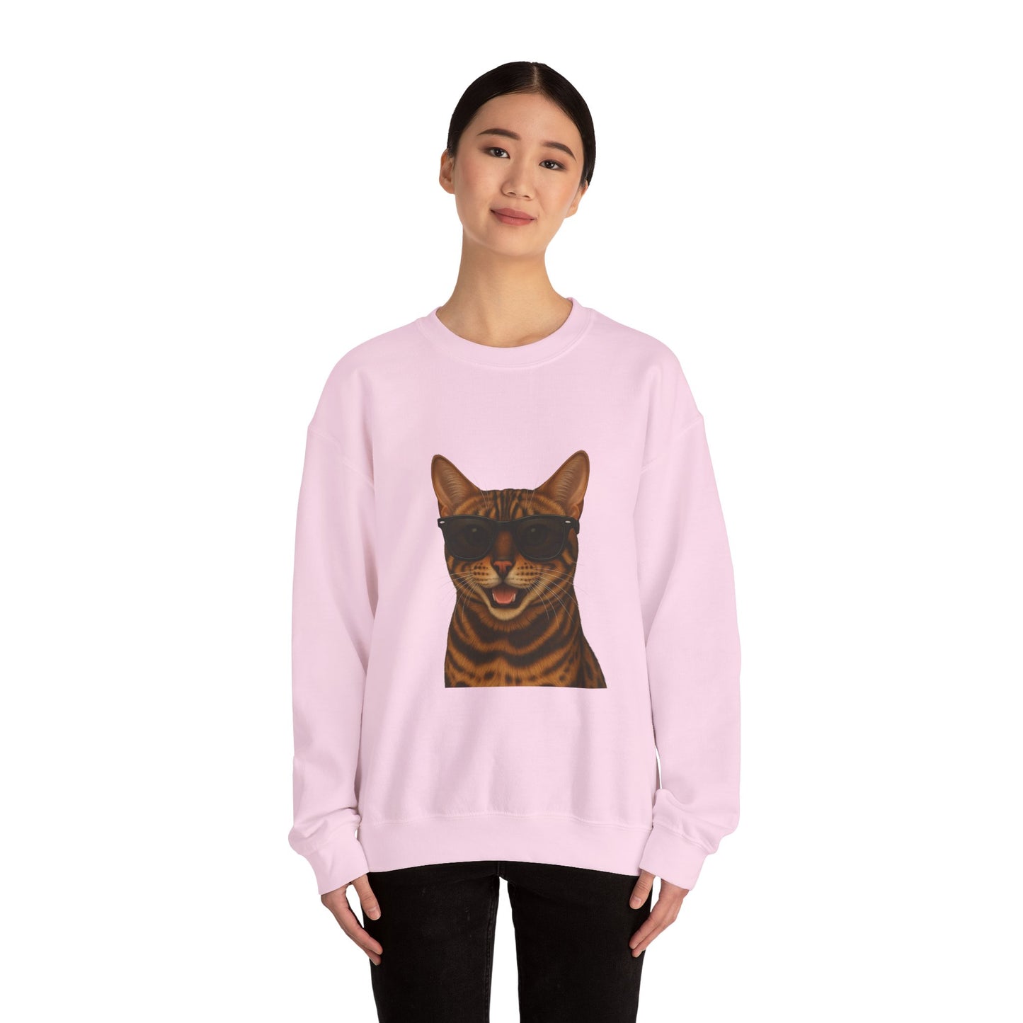 Bengal Cat Wearing Sunglasses - Adult Crewneck Sweatshirt