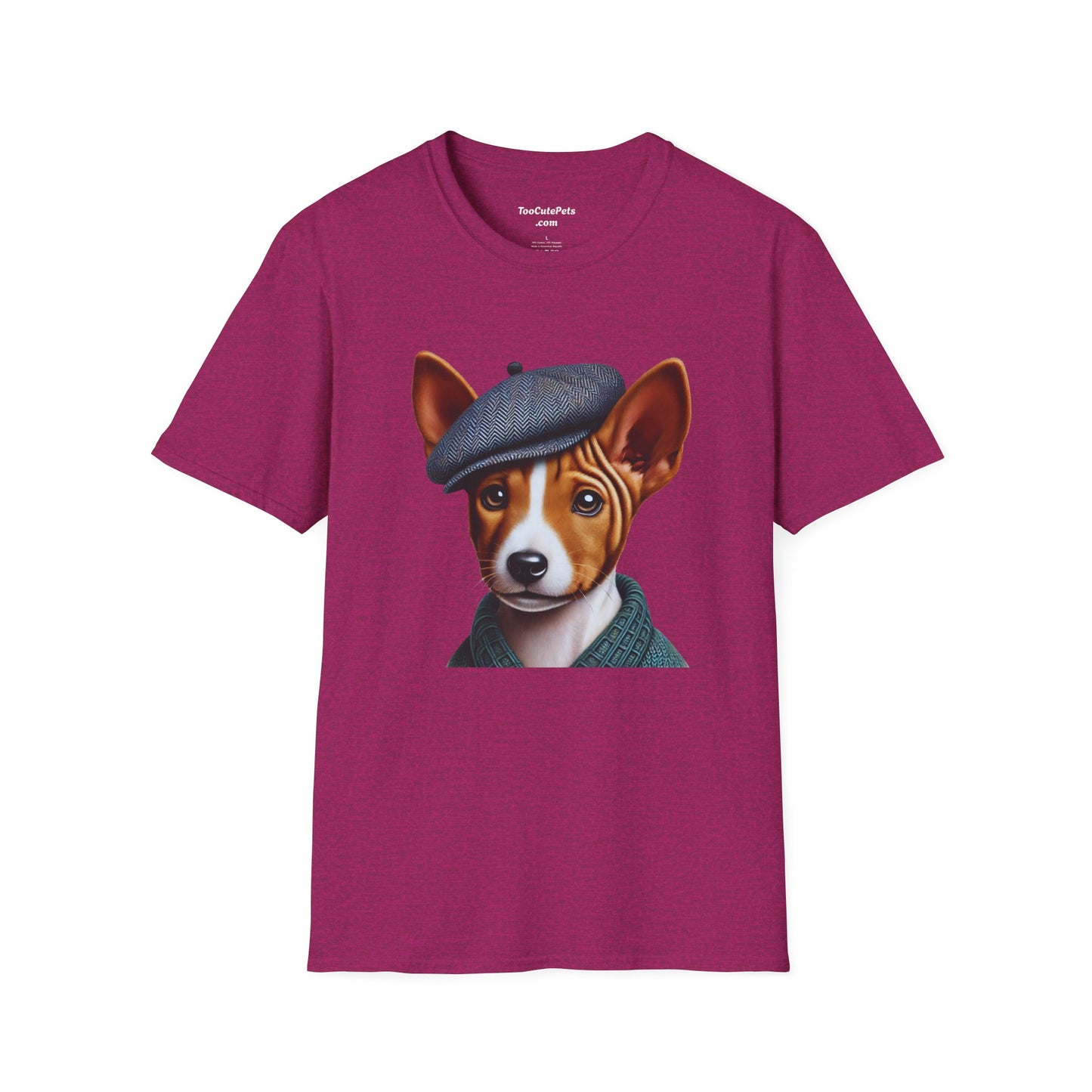 Basenji Pup Wearing Tweed Cap - Adult T-Shirt - Too Cute Pets