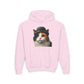 Calico Cat Wearing A Bowler Hat - Youth Hoodie - Too Cute Pets