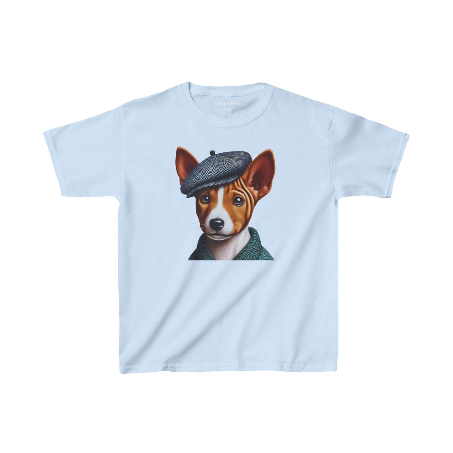 Basenji Pup With Tweed Flat Cap Youth T-Shirt - Too Cute Pets