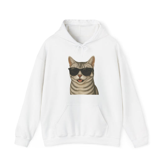 American Shorthair Silver Tabby Wearing Sunglasses - Adult Hoodie