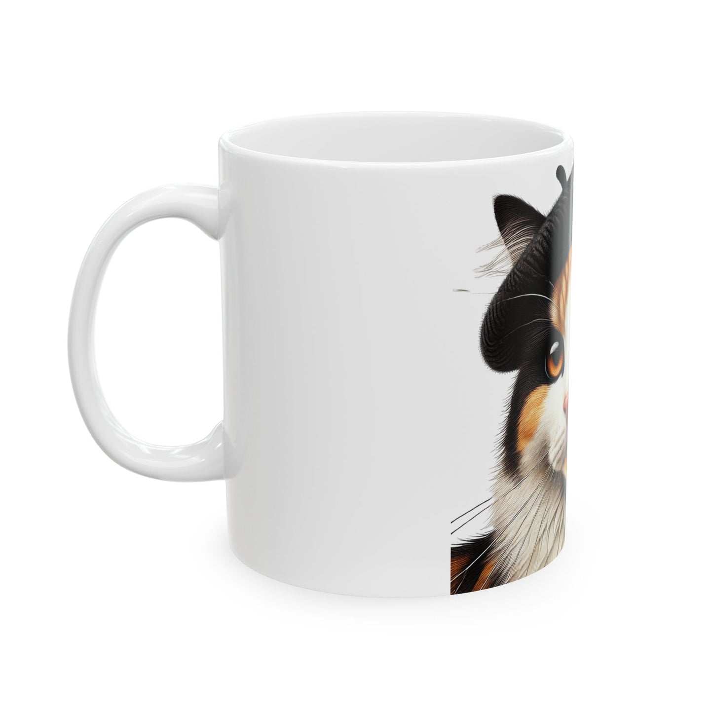 Calico Cat Wearing a Beret - Ceramic Mug