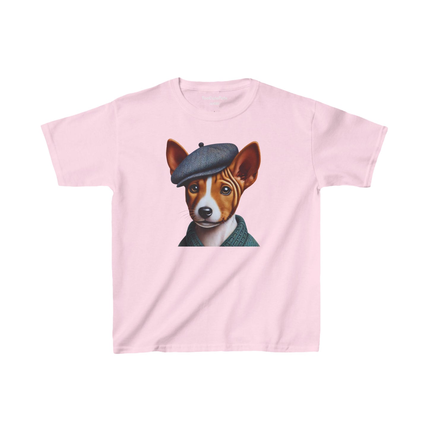 Basenji Pup With Tweed Flat Cap Youth T-Shirt - Too Cute Pets