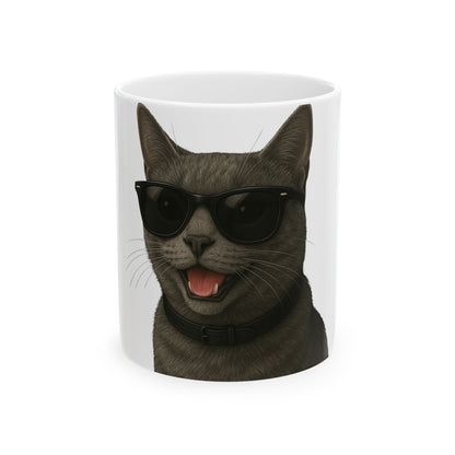 Gray Cat Wearing Sunglasses Ceramic Mug
