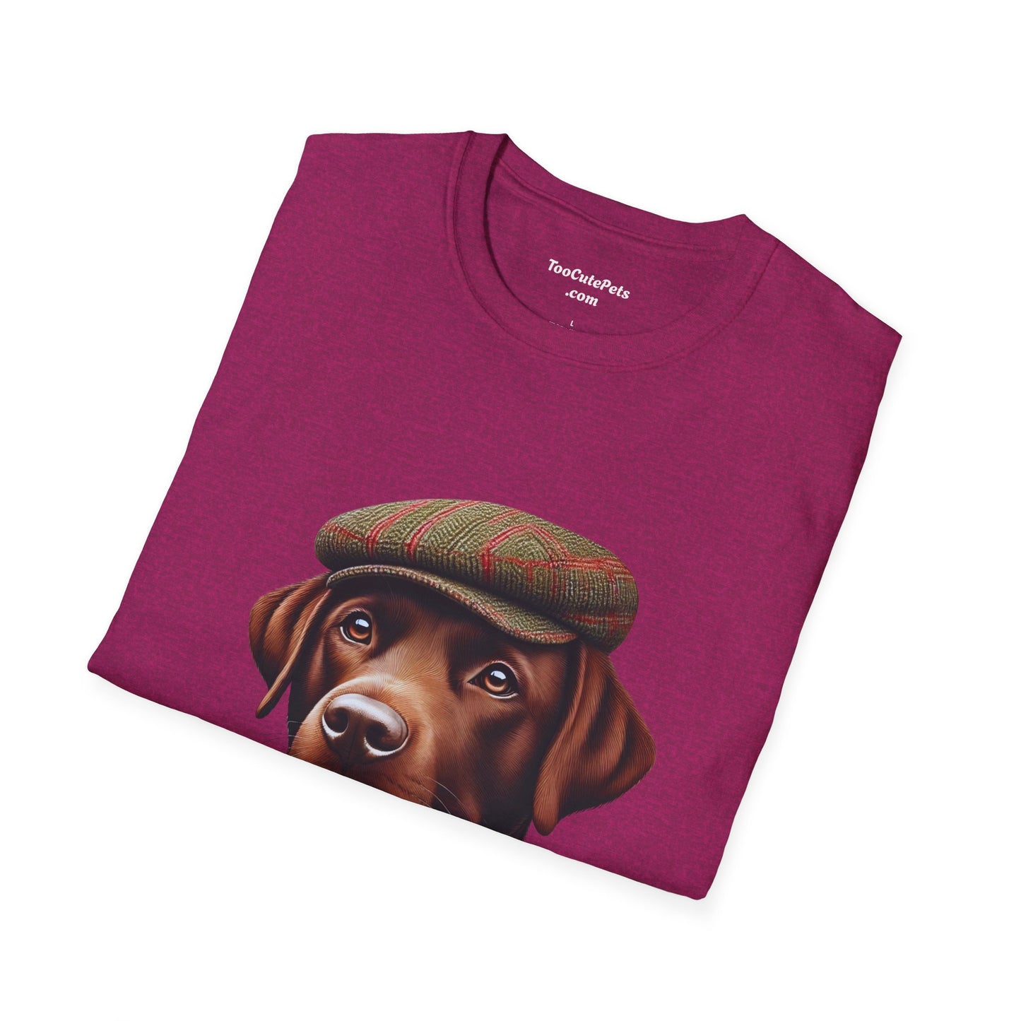 Brown Labrador Wearing Tweed Flat Cap - Adult T-Shirt - Too Cute Pets