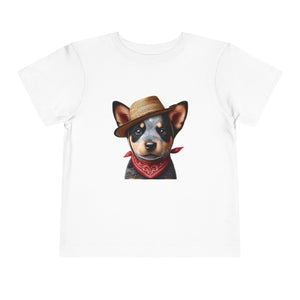 Cattle Dog Puppy Wearing Bandana & Straw Hat Toddler Tee - Too Cute Pets