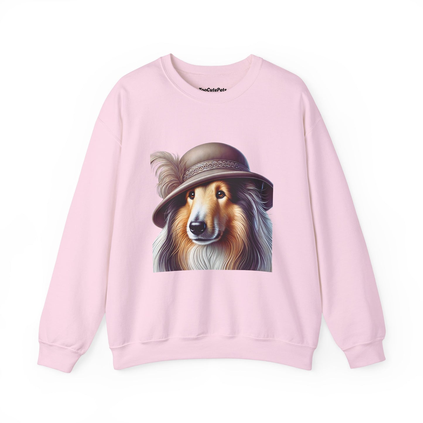 Collie Wearing Cloche Hat - Adult Crewneck Sweatshirt - Too Cute Pets