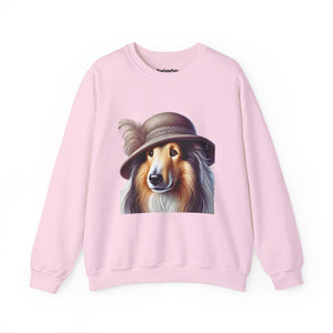 Collie Wearing Cloche Hat - Adult Crewneck Sweatshirt - Too Cute Pets