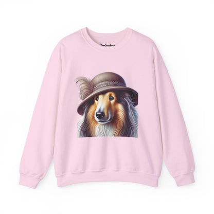 Collie Wearing Cloche Hat - Adult Crewneck Sweatshirt - Too Cute Pets