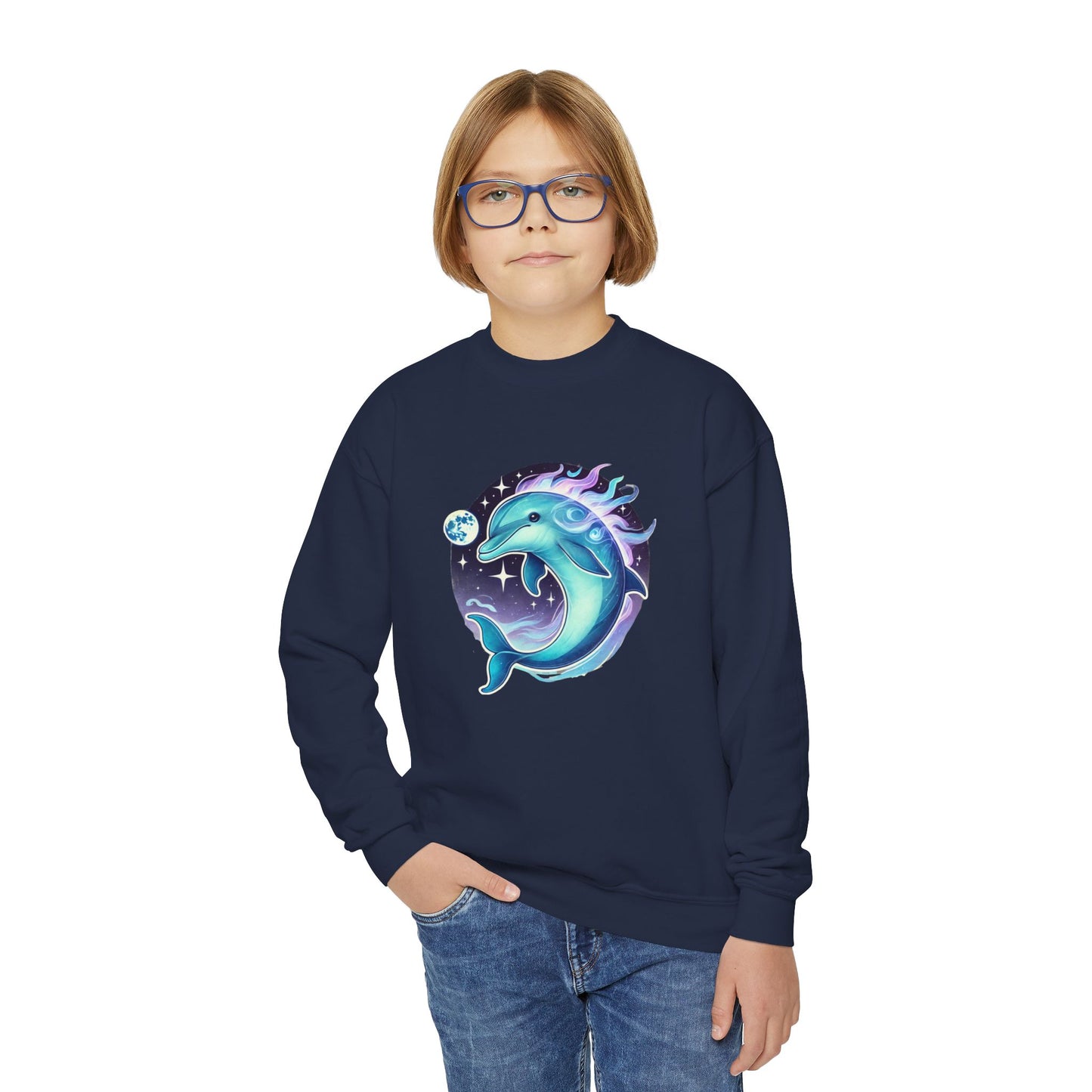 Luna The Dolphin Youth Crewneck Sweatshirt - Comfy and Cute Style for Kids