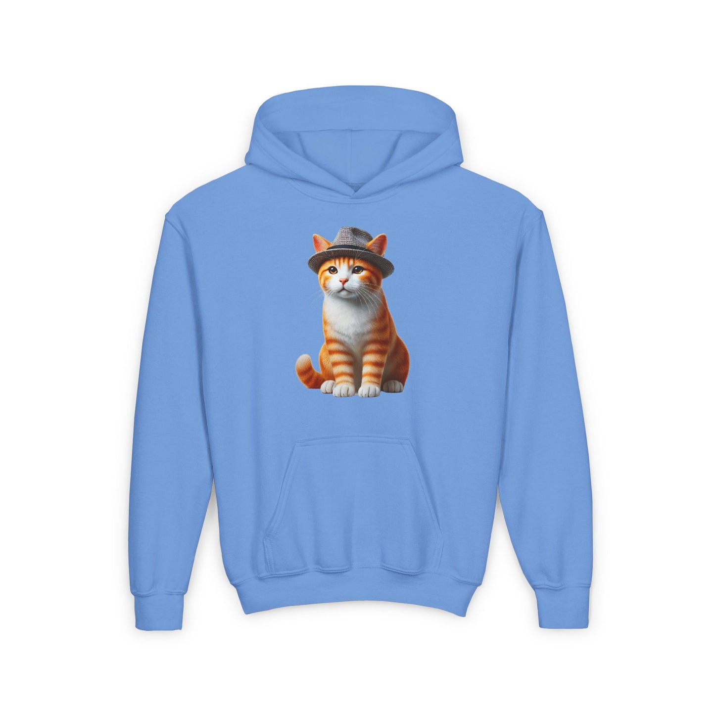 Tabby Kitten With Fedora Hat - Hooded Youth Sweatshirt - Too Cute Pets