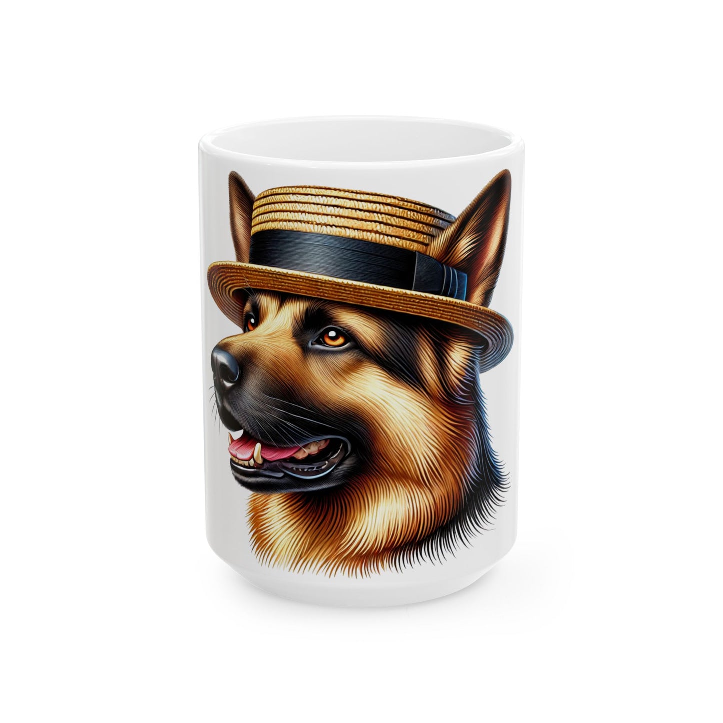 German Shepherd Wearing a Boater Hat - Ceramic Mug