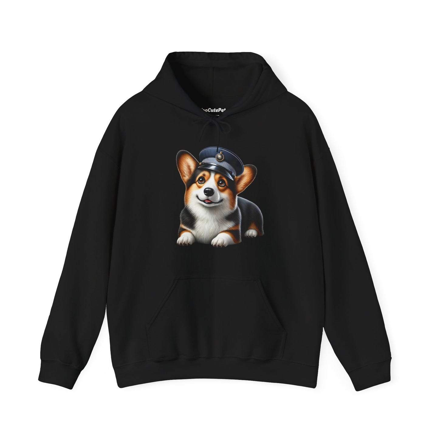 Cute Corgi Wearing A Train Conductors Hat - Adult Hoodie - Too Cute Pets