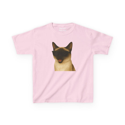 Siamese Cat Wearing Sunglasses Kids Tee