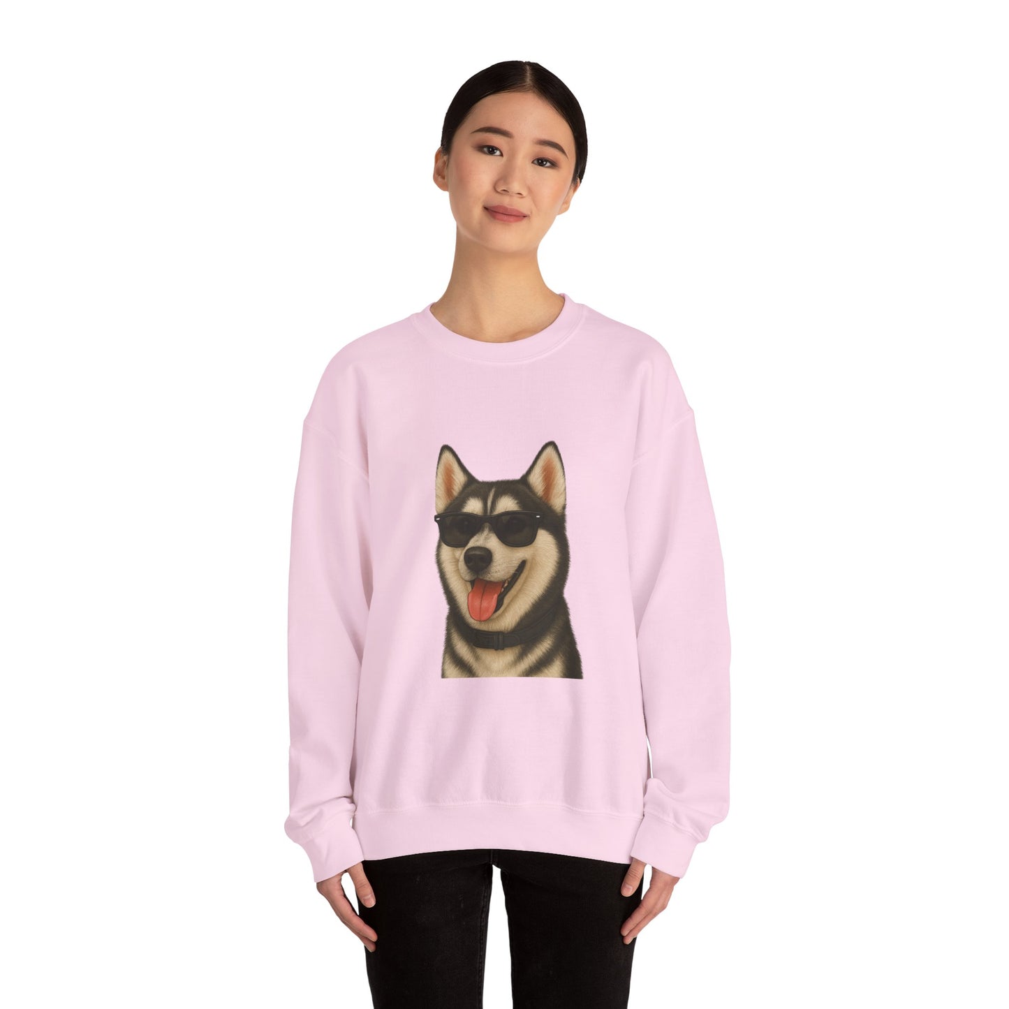 Siberian Husky Wearing Sunglasses - Adult Crewneck Sweatshirt