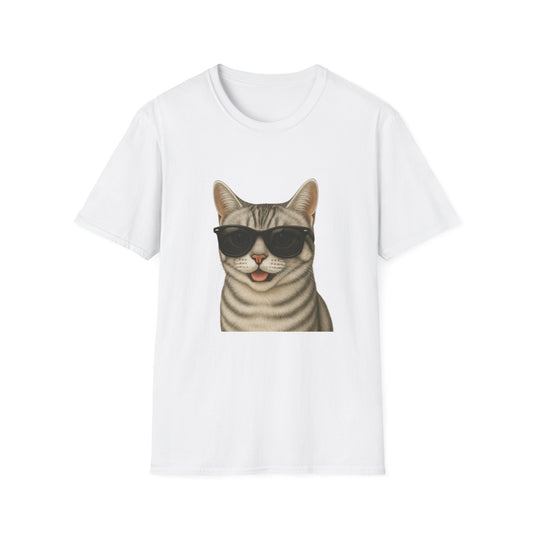 American Shorthair Silver Tabby Wearing Sunglasses - Adult T-Shirt