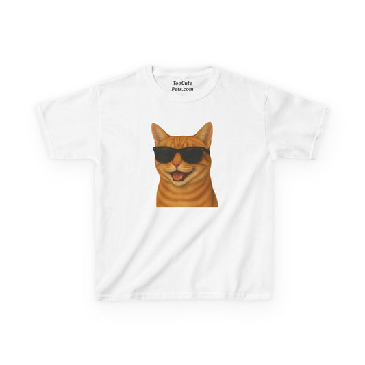 Domestic Shorthaired Orange Tabby Cat Wearing Sunglasses Kids Tee