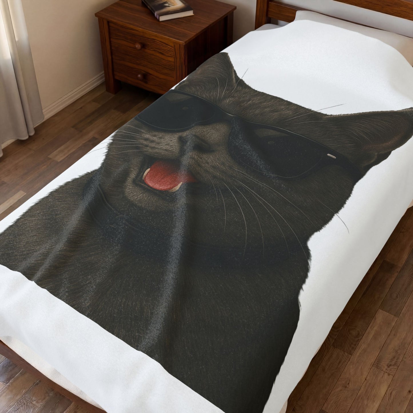 Gray Cat Wearing Sunglasses - Sherpa Blanket