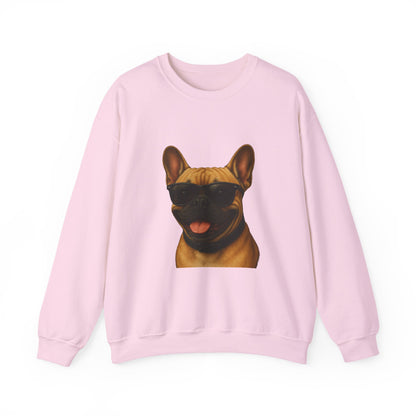 French Bulldog Wearing Sunglasses - Adult Crewneck Sweatshirt