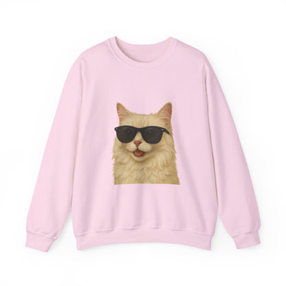 Cream Longhair Cat Wearing Sunglasses - Adult Crewneck Sweatshirt