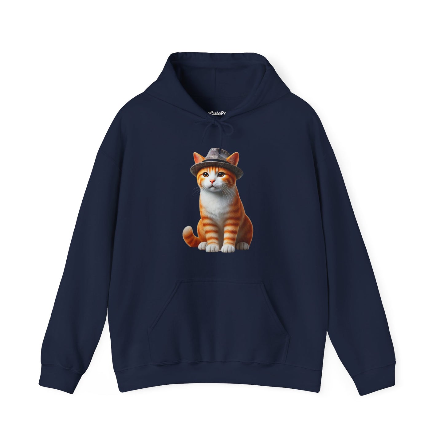 Cool Tabby Kitten Wearing Fedora Hat - Adult Hoodie - Too Cute Pets