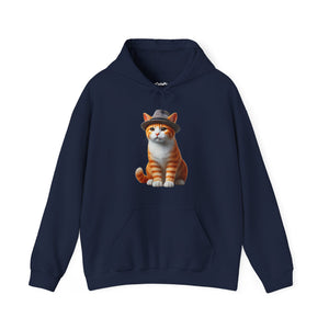 Cool Tabby Kitten Wearing Fedora Hat - Adult Hoodie - Too Cute Pets