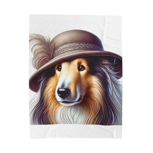 Collie Wearing a Cloche Hat - Sherpa Blanket