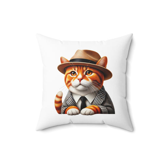 Tabby Cat Wearing a Fedora - Throw Pillow