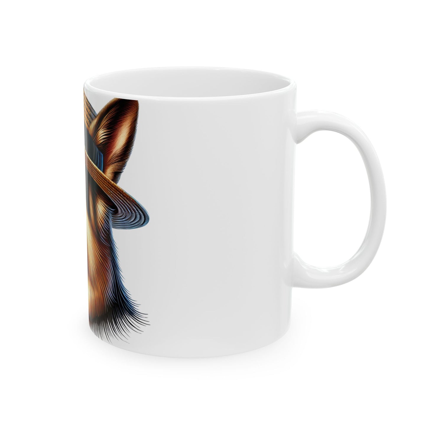German Shepherd Wearing a Boater Hat - Ceramic Mug