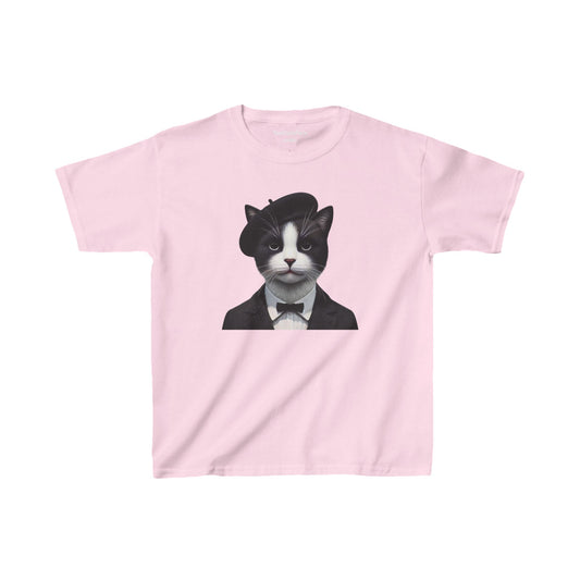 Tuxedo Cat Wearing A Tuxedo an Beret Youth T-Shirt  - Too Cute Pets